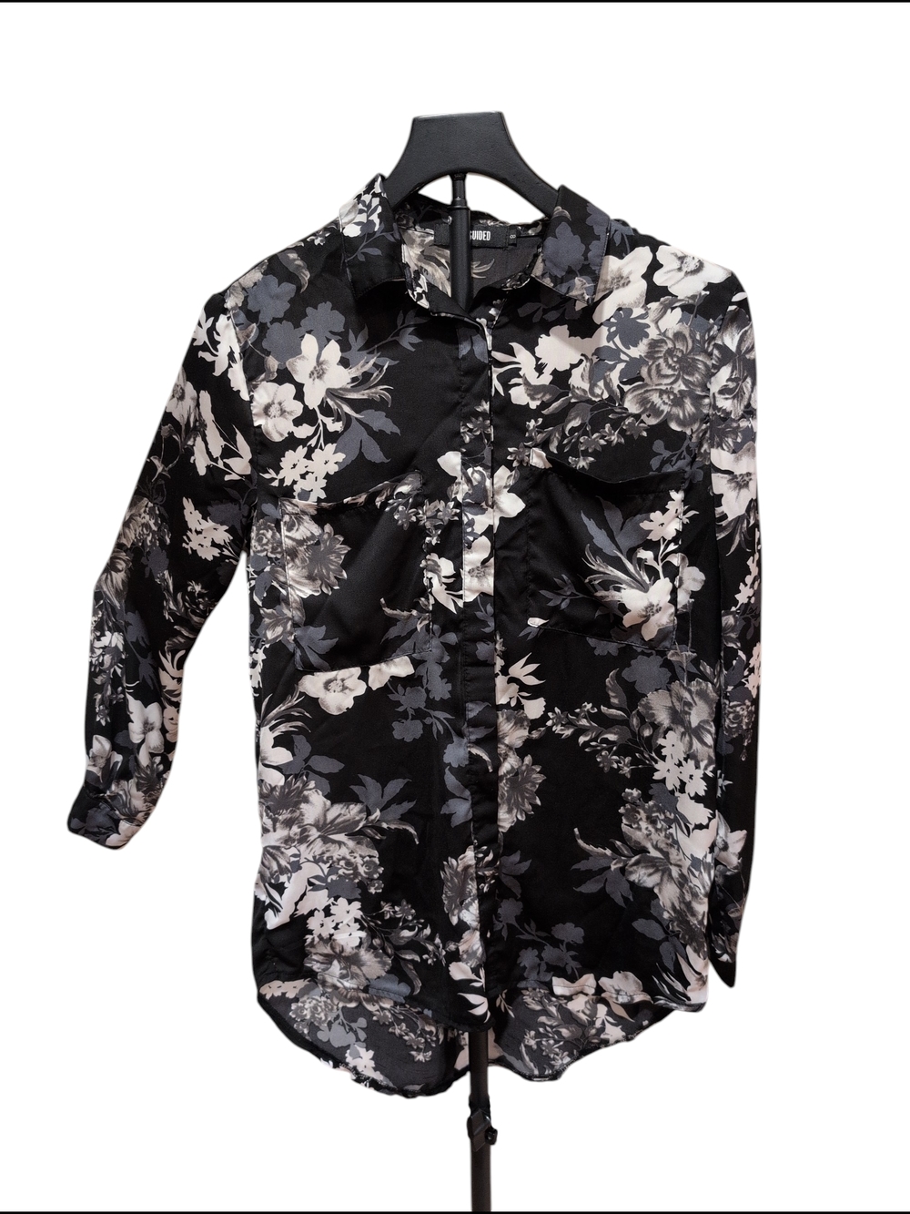 Missguided Black Floral-Print Button Down Shirt